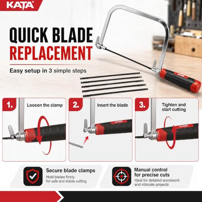 KATA 6.5" Coping Saw, Precision Woodworking & Craft Hand Saw with 6 Blades