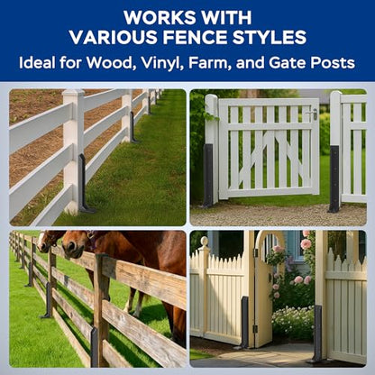 Fence Post Repair Kit for Leaning Fences, No-Dig, Black, 2-Pack - color: Black