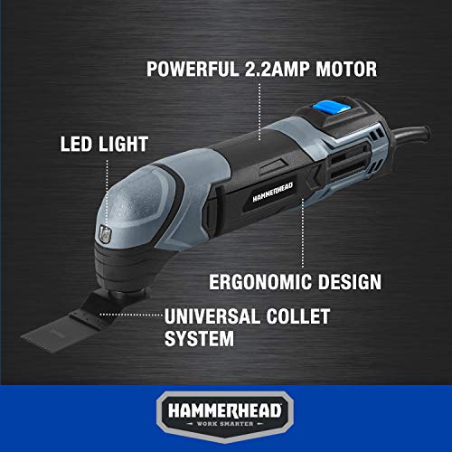 Hammerhead 2.2-Amp Oscillating Multi-Tool with 1pc Flush Cut Blade, 1pc Semicircle Saw Blade, 1pc Sanding pad, 3pcs Sanding Paper - HAMT022 - size: (Pack of 1)