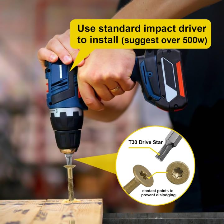 #12 x 2-1/2 Self-Tapping Trailer Deck Screws,286PcsT25 Star Bits Screws - color: Gold, size: #12 x 2-1/2in 286pcs