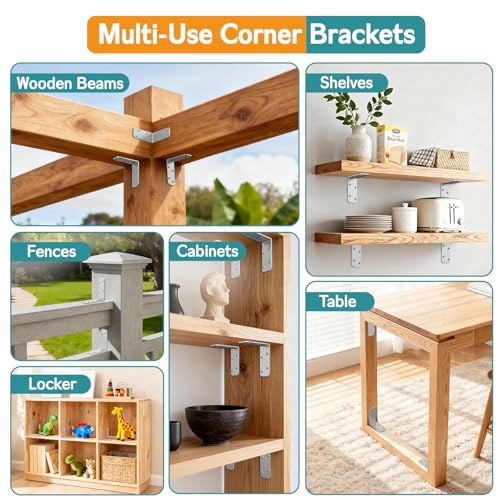 3"x3"x1.2"Steel L Bracket 3mm Thick Galvanized Angle Brackets 16Pc - color: Galvanized-16 Pcs
