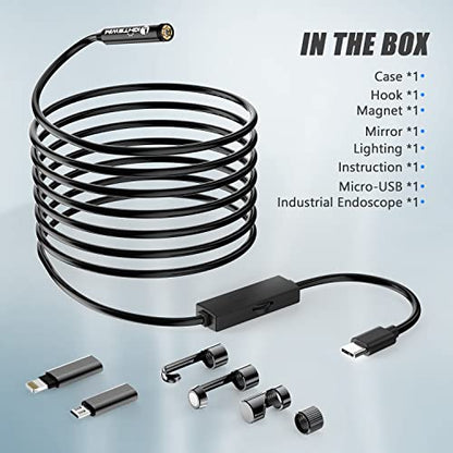 1920P Endoscope Snake Inspection Camera, Type C Borescope, Scope Camera with 8 LED Lights for Android and iOS Smartphone, iPhone, iPad, Samsung (16.5 FT/5M)