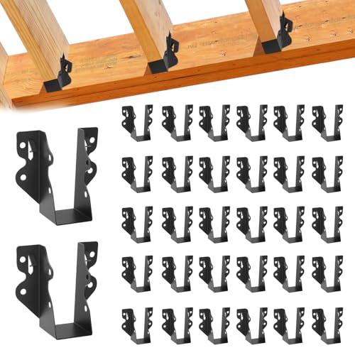 32 Pcs 2"x 4" Joist Hanger,Q235B Steel Face Mount Joist Hangers,Black Powder Coated Hurricane Ties for Rafter, Rafter Brackets for Floor, Deck and Ceiling Joists - size: 32 Pcs, style: 2"x 4"