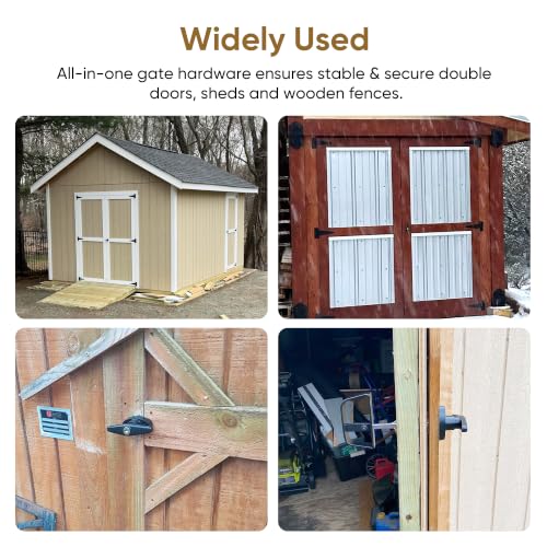 9-Piece Heavy Duty Shed Door Hardware Kit 6.5" Black T-Handle Lock with Keys 6 Anti-Sag Hinges 2 Barrel Bolts for Outdoor Sheds, Barns & Wooden Fence Gates