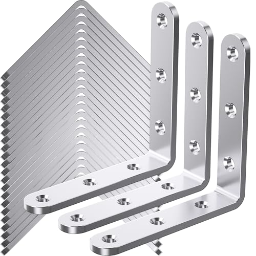 25Pcs Stainless Steel Angle Brackets 4”x 4” Heavy Duty Corner Brackets - size: Silver-4x4 Inch