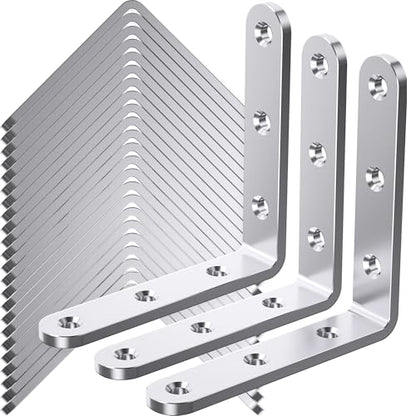 25Pcs Stainless Steel Angle Brackets 4”x 4” Heavy Duty Corner Brackets - size: Silver-4x4 Inch
