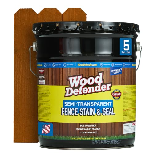 Wood Defender Semi-Transparent Fence Stain and Seal, Rustic Oak, 5-Gallon - color: Rustic Oak, size: 5 Gallon