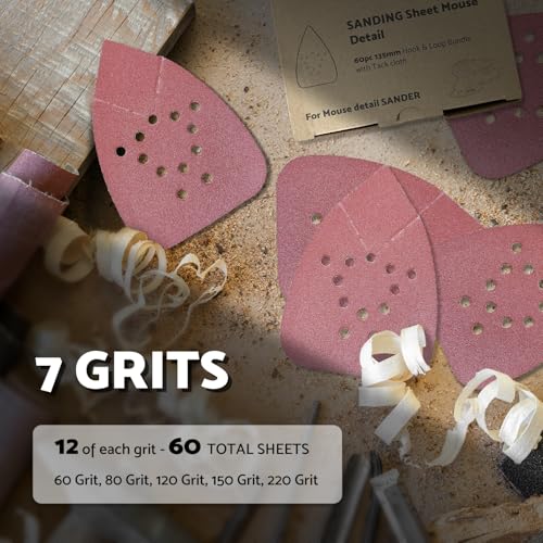 S&F STEAD & FAST Black and Decker Mouse Sanding Pads 60 Pack - style: 60G-220G-60P