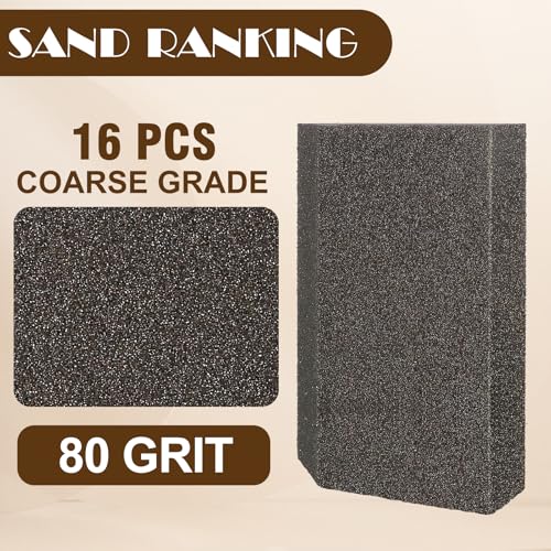 80 Grit Angled Sanding Blocks, Jamiikury Coarse Sponge Sand Block Washable and Reusable, Wet & Dry Sandpaper Block for Wood Metal Drywall and Furniture Paint - Pack of 16 - size: 80 Grits