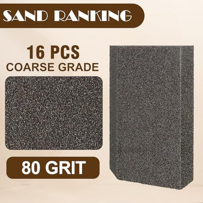 80 Grit Angled Sanding Blocks, Jamiikury Coarse Sponge Sand Block Washable and Reusable, Wet & Dry Sandpaper Block for Wood Metal Drywall and Furniture Paint - Pack of 16 - size: 80 Grits