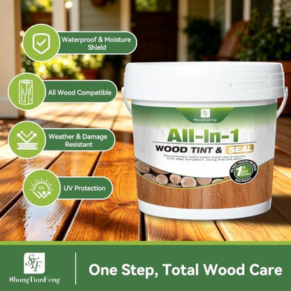 Advanced Wood Stain and Sealer in One, (Transparent, 1Gallon/128oz), Enhances Wood Grain, Waterproof, Flexible, Crack Resistant, Weather Resistant, Non-Toxic Environmentally Friendly - color: Transparent, size: 1Gallon/128oz