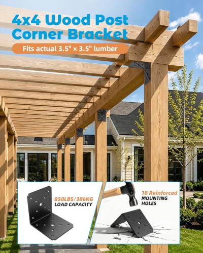 Heavy Duty L Bracket , 4x4x3.5 Brackets for Wood Black-4PCS