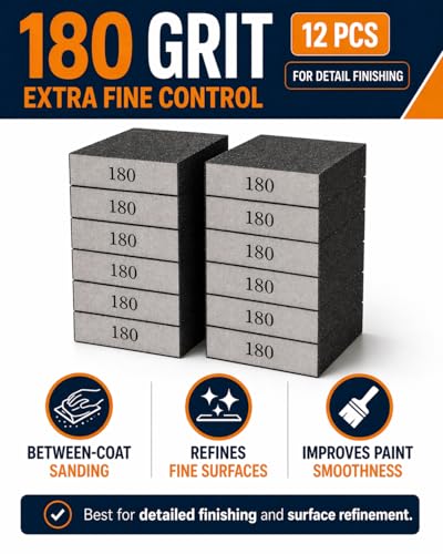 12Pcs Sanding Block Sponge Set, Reusable Sandpaper for Wood & Drywall - color: Gray