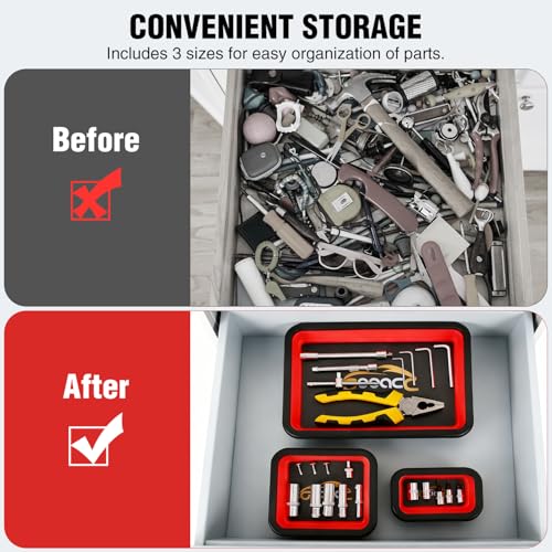 GOOACC 3 Sizes Collapsible Magnetic Parts Tray Set Red - color: Red