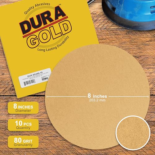 Dura-Gold 8" Gold PSA Sanding Discs, 80 Grit (Box of 10) - Self Adhesive - size: 80-Grit