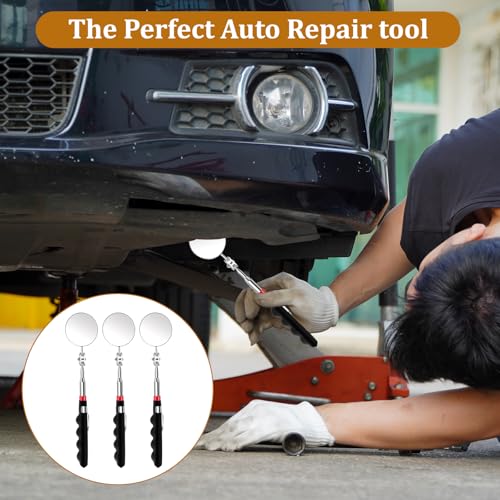 6 Pcs Telescoping Inspection Mirror Retractable Mechanical Mirror Extendable Long Handle Telescoping Mirror 360 Rotation Under Vehicle Detection Mirror for Technicians Mechanics Contractors