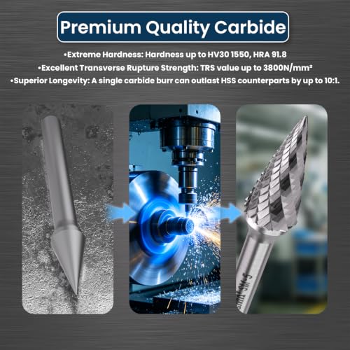 LU&MN SM-5 Tungsten Carbide Burr, Double Cut, 1/2" Head, 1/4" Shank, 3 Pcs - style: SM-5,3PCS