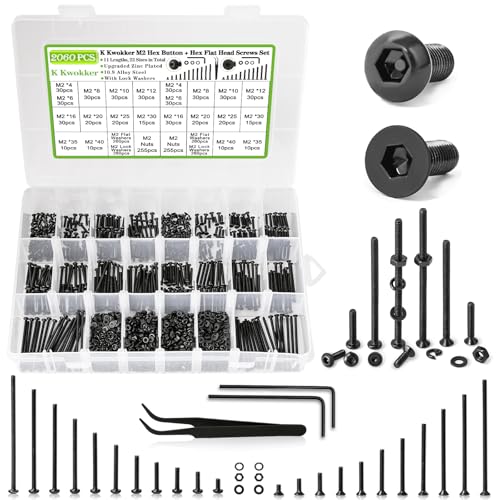 2060Pcs M2 Screw Kit Hex Socket Button & Flat Head Bolts and Nuts - size: M2 - Button Head & Flat Head