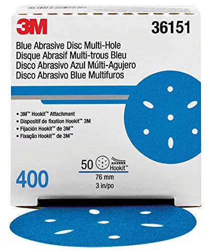 3M Hookit Blue Abrasive Disc 321U Multi-Hole, 36151, 3 in, 400, Pack of 50