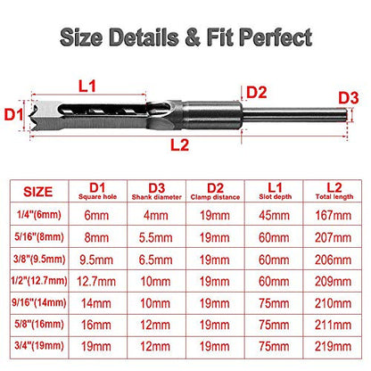 SaferCCTV 3/8 Inch Woodworker Square Hole Drill Bits Woodworking Hollow Mortising Chisel Set - size: 3/8-Inch