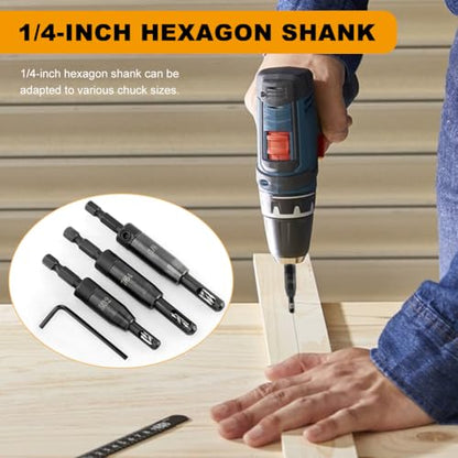 Self Centering Drill Bit Set for 1/4inch Clic-Change, 3pcs CC2430 3/32“, 7/64”, 1/8“ Carbon Steel Quick-Change Sturdy Self Centering Hinge Hex Drill Bit Set, #6 8 10