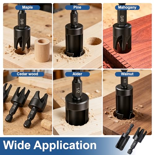 8 Pcs Wood Plug Cutter Set Carbon Steel Straight Tapered
