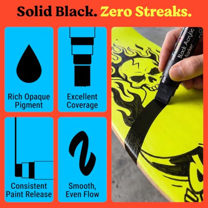 5 Black Acrylic Paint Marker Pens for Rock Painting, Wood, Glass - color: Black