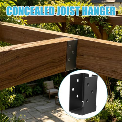 Concealed Joist Hangers, 24 Pcs of 2"x4"Outdoor Concealed-Flange，Q235 Steel Plate Powder-Coated Concealed Joist Steel Bracket for 2"x4" Beam Swing - size: 24 Pcs
