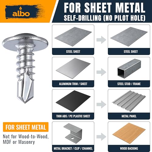 ALBO 300 PCS, #8 x 1/2" Stainless Steel Self Tapping Screws, 410 Stainless Truss Head Sheet Metal Screws, Self Drilling Screws for Steel & Aluminum, Magnetic Fasteners - color: Silver, size: #8 x 1/2"