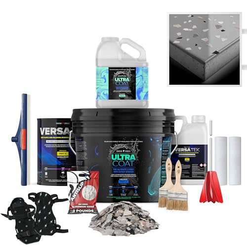 Epoxy Floor Kit for Concrete, Medium Gray with Keystone Flake, 300-400 ft² - size: 300-400 ft², style: Medium Gray with Keystone