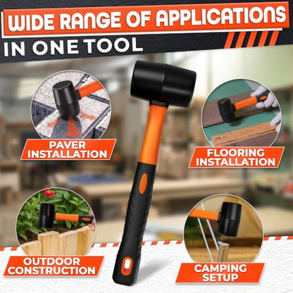 Rubber Mallet Hammer 8 Oz, Soft Face Non-Marring Head (Orange) - color: Orange