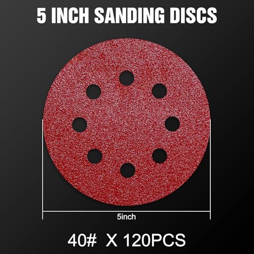 120 Pcs 5 inch Sanding Discs 40 Grit 8 Hole Hook and Loop - style: 120 Pcs-40 Grit