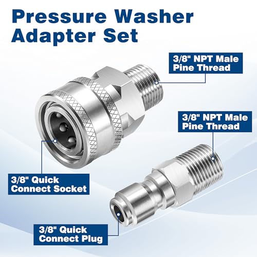 3/8 Inch NPT Pressure Washer Quick Connect Adapter Set, 12-Piece - color: Silver