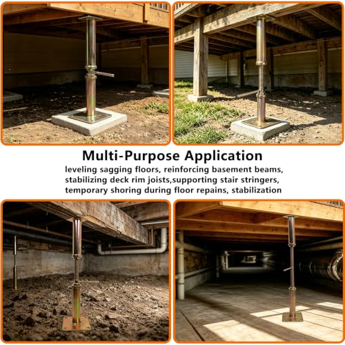 4 Pack Adjustable House Jack Floor Joist Support 16.5"-26.7" for Leveling - size: 16.5-26.7 inch
