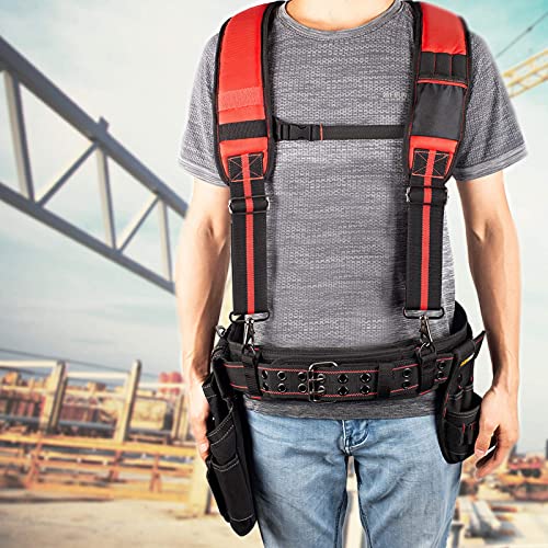 AISENIN 3 inch Padded Tool Belt Work Tool Belt for Heavy Duty Work (Red) - color: Red
