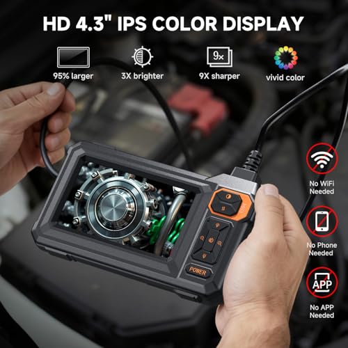 Dual Lens Endoscope Camera with Light, 4.3" 1080P HD Inspection Camera - size: 4.3in