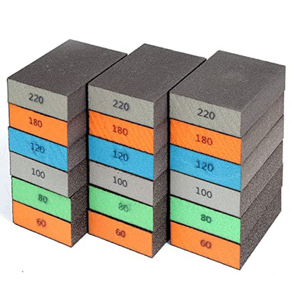 18 Pack Sanding Sponge, Washable and Reusable Sanding Block for Wood Drywall Metal Glasses Coarse/Medium/Fine/Superfine in 60/80/120/220 Grit Sandpaper Block Sand Paper Brick (3.9'' × 2.8'') - size: 18 Pack