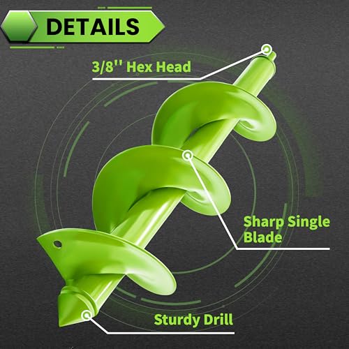 Auger Drill Bit for Planting - 1.6" X 16.5" + 3.5" x 16" Heavy-Duty Garden Auger Spiral Drill Bit - Bulb Planter Tool & Auger Post Hole Digger - 3/8" Hex Drive Drill - size: 1.6"x16.5"+3.5"x16"-Green