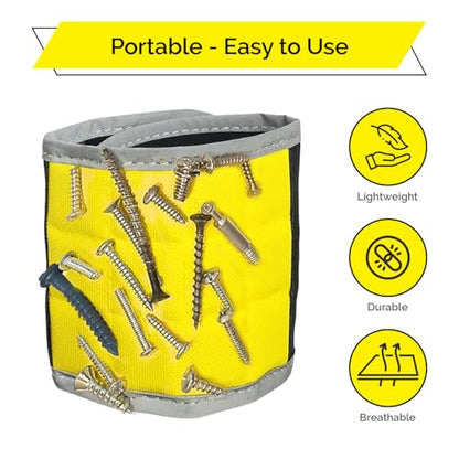 BYKES Magnetic Wristband for Holding Screws, Nails & Tools | Strong Magnetic Extra Large Tool | Portable DIY Magnetic Wristband | Wide Surface Magnet | Heavyduty Tool Gift for Handyman | Yellow/Gray - size: Extra Large