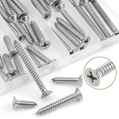 #12 x 3/4" 1" 1-1/4" 1-1/2" 2" Wood Screws Set, HELIFOUNER 54 Pieces Phillips Countersunk Head Self-Tapping Screws Assortment Kit, Phillips Flat Head Wood Screws, 304 Stainless Steel - size: #12