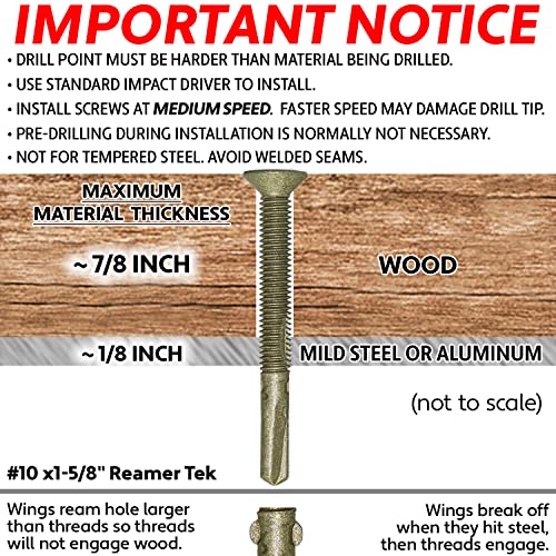 Jake Sales #10x1-5/8 Reamer Tek Torx/Star Head Self-Drilling Wood to Metal Screws - for Flatbeds, Trailers or Fastening Wood to Steel -T-25 Torx Screw Head (Full Box 4,000 Screw Count) - size: 1-5/8"