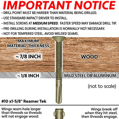 Jake Sales #10x1-5/8 Reamer Tek Torx/Star Head Self-Drilling Wood to Metal Screws - for Flatbeds, Trailers or Fastening Wood to Steel -T-25 Torx Screw Head (Full Box 4,000 Screw Count) - size: 1-5/8"