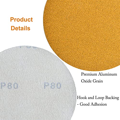 6-Inch No-Hole Hook and Loop Gold Sanding Discs 80-Grit, 100-Pack