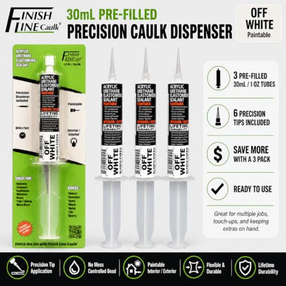 30mL Pre-Filled Precision Caulk Applicator Off WT 3-Pack - color: Off White