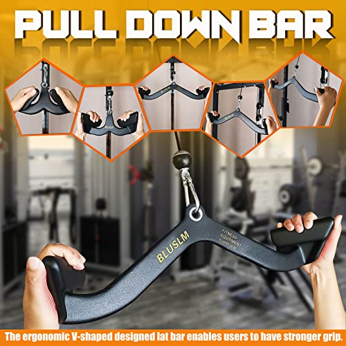 BLUSLM LAT Pull Down Bar for Cable Machine, LAT Pulldown Attachments T-bar V-bar Cable Attachment for Gym, Back Tricep Strength Training Handle - size: 24.4 Inch-1 Pack
