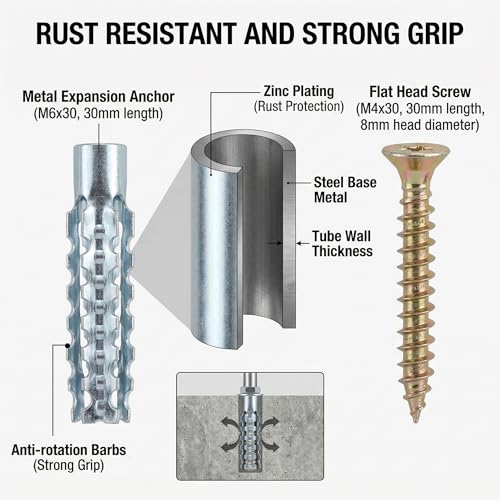 Concrete Wall Anchors and Screws Kit 50 Sets, 8mm Heavy Duty Masonry Anchors for Brick & Stone, Metal Expansion Wall Plugs Mounting Hardware for Shelf Installation