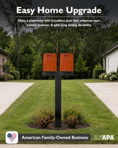 Ilyapa Double Mailbox Post for Outside - 43x4x4 inch Black Metal Dual Mailboxes Post for Outside with Universal Mounting Bracket Plate - color: Black Double
