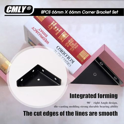 Corner Brace Brackets, 8Pcs 66mm x 66mm Black Corner Braces for Wood - size: Large, style: 8-Pack