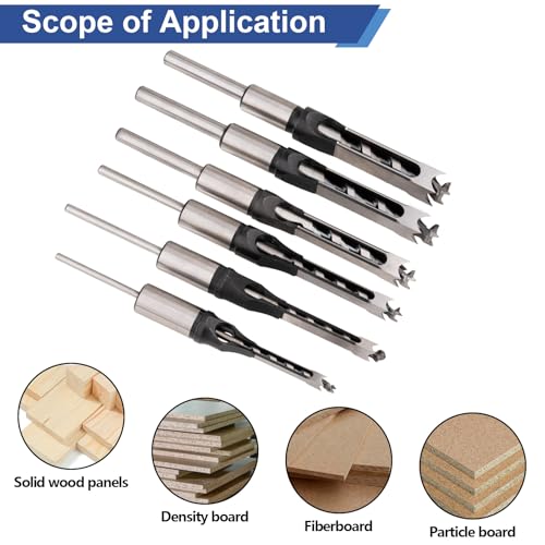 Square Hole Drill Bit Set, Bearing Steel, 6 Sizes 1/4"-5/8"