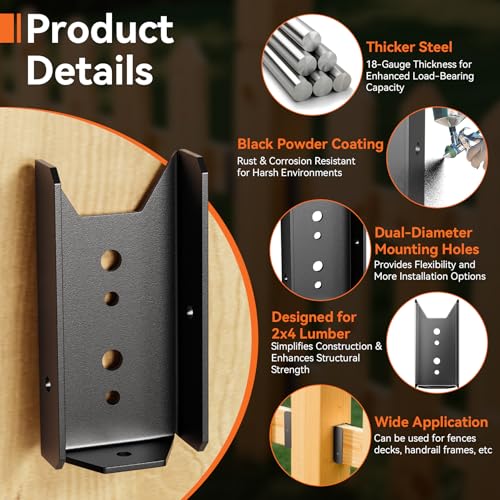 50 Pcs 2x4 Fence Brackets for Wood Black - 18 Gauge Deck Railing Brackets for 2X4, Fb26 Fence Brackets, Deck Railing Connectors 2x4 - color: 50 Pcs
